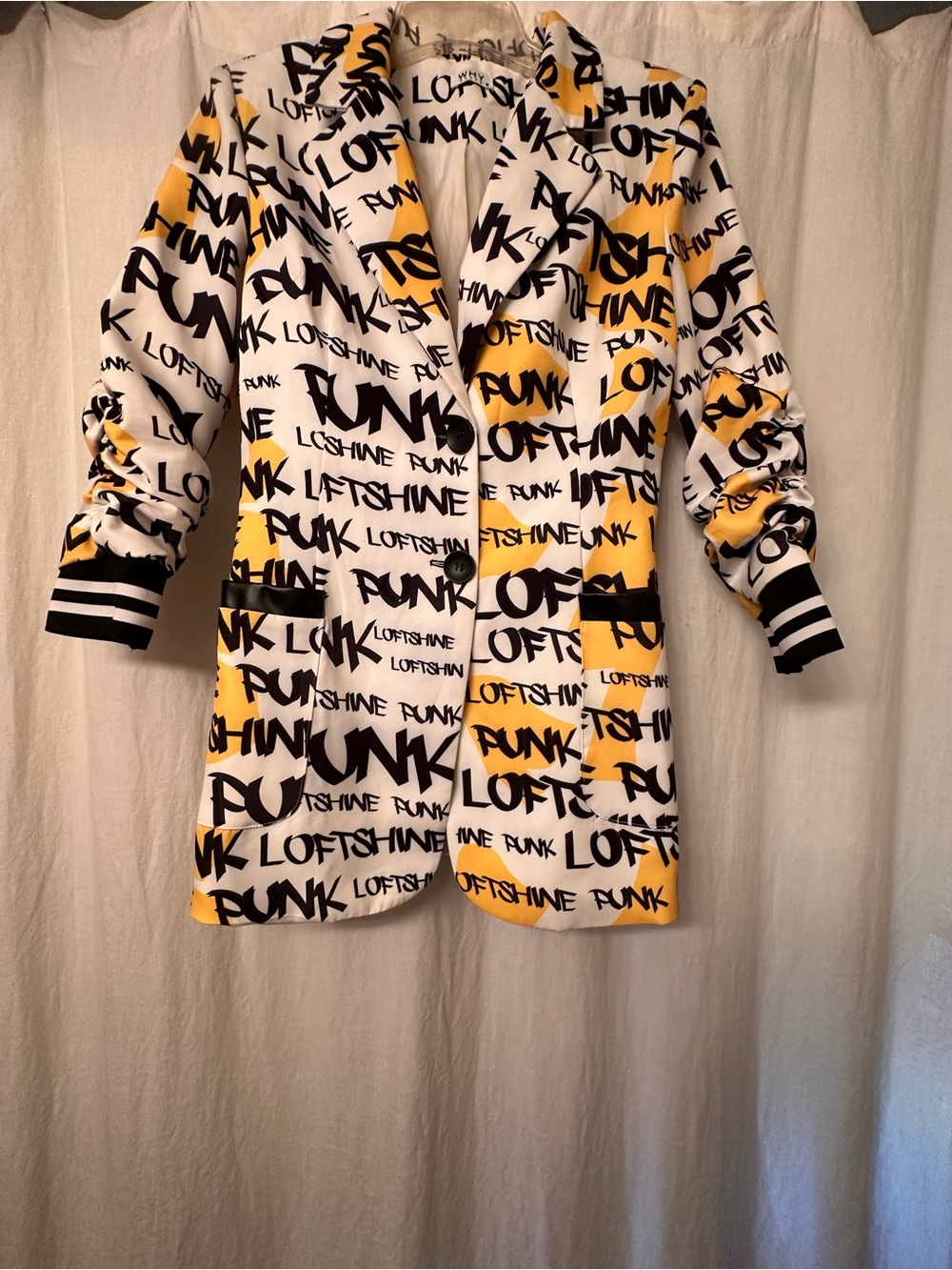 Why Dress Graffiti Punk Blazer Jacket Yellow Black Size M Pristine